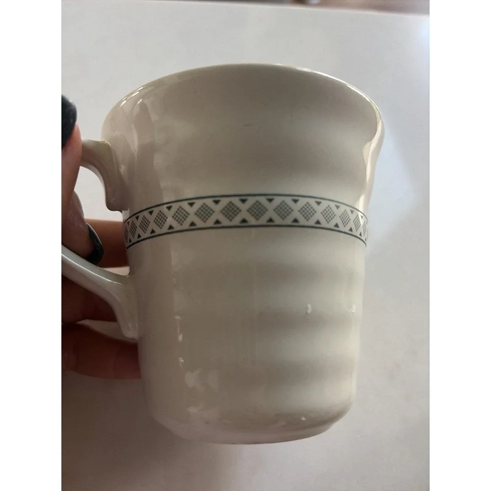 VTG 90s/2000s IKEA Coffee‎ Mugs Set of 2 White Green Geometric Band Ceramic Cups